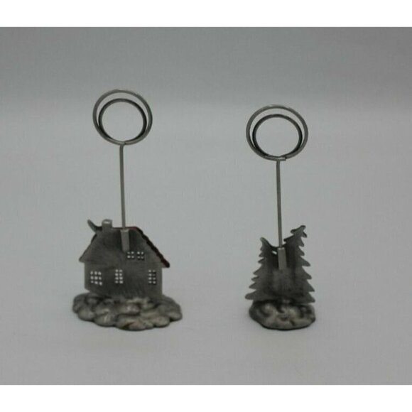 Christmas Place Card Holder Lot 2 Photo Tree House Cardinal Red Silver Tone - Picture 2 of 8